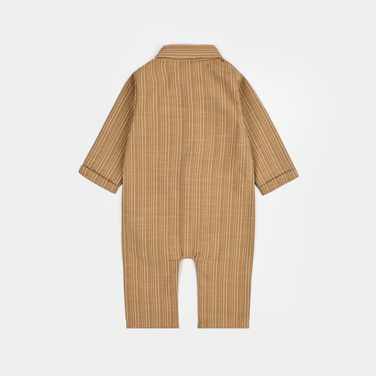 Infant Boys Yarn Dyed Woven Romper - Khaki - Brown