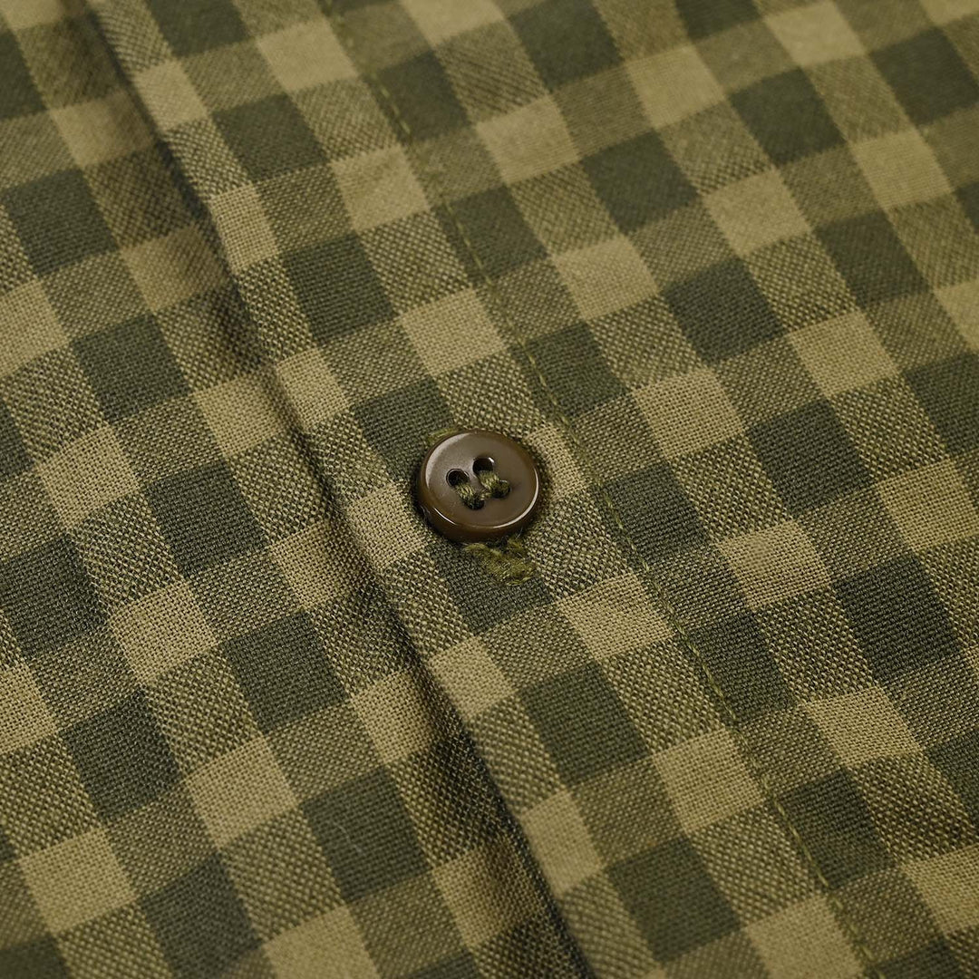 Infant Boys Yarn Dyed Woven Romper-Olive - GREEN