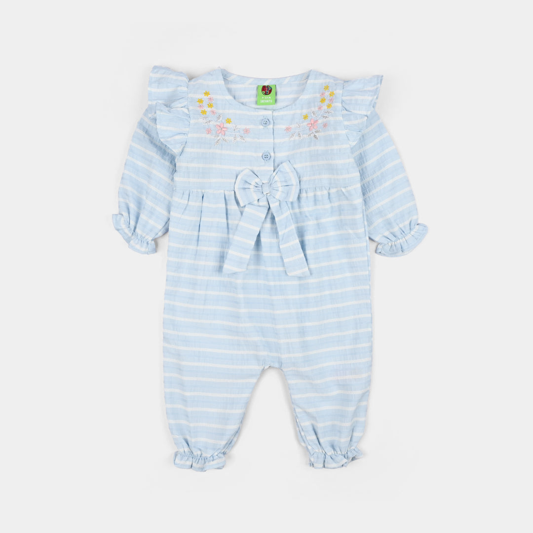 Infant Girls Jacquard Woven Romper- Ice Blue