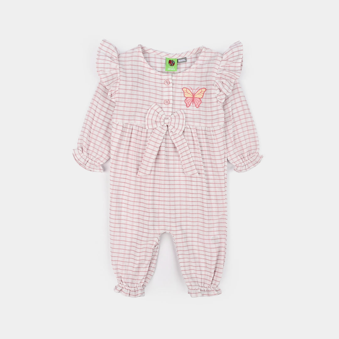 Infant Girls Poly Crinkle Woven Romper-Butterfly - White/Pink