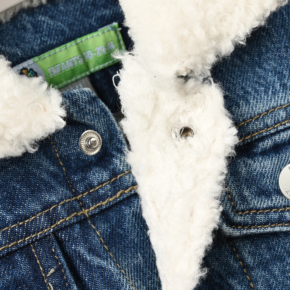 Infant Boys Denim Rigid Jacket White Sherpa - BLUE