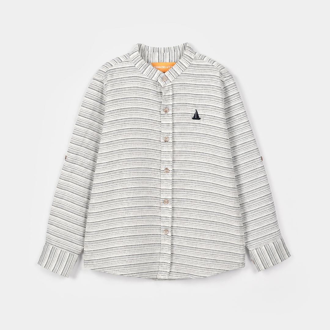 Boys Yarn Dyed Shirt Boat - Light Grey
