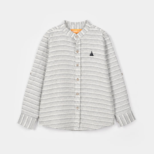 Boys Yarn Dyed Shirt Boat - Light Grey