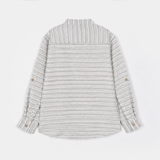 Boys Yarn Dyed Shirt Boat - Light Grey