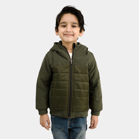 Boys Polyester Quilted Jacket Water Proof - GREEN