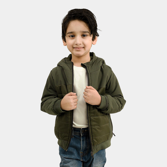 Boys Polyester Quilted Jacket Water Proof - GREEN