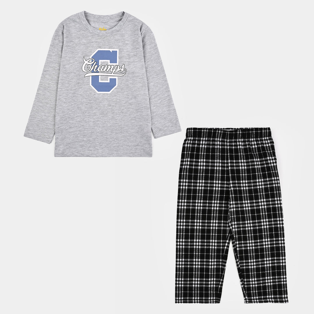 Boys Poly cotton Jersey Night Suit Champs - Grey/Black