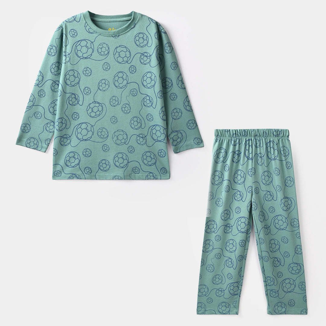 Boys Poly Cotton Jersey Night Suit Football line-Green