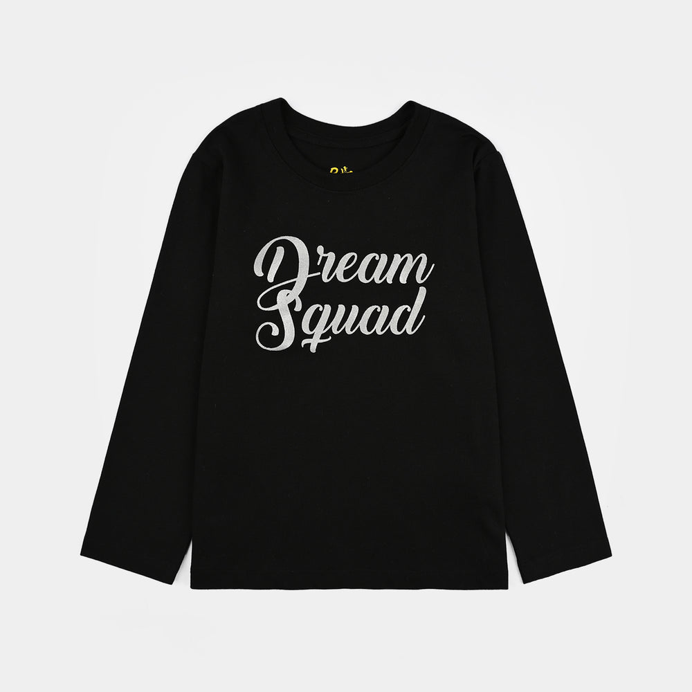 Girls Poly Cotton Jersey Night Suit Dream Squad - Black/Pink