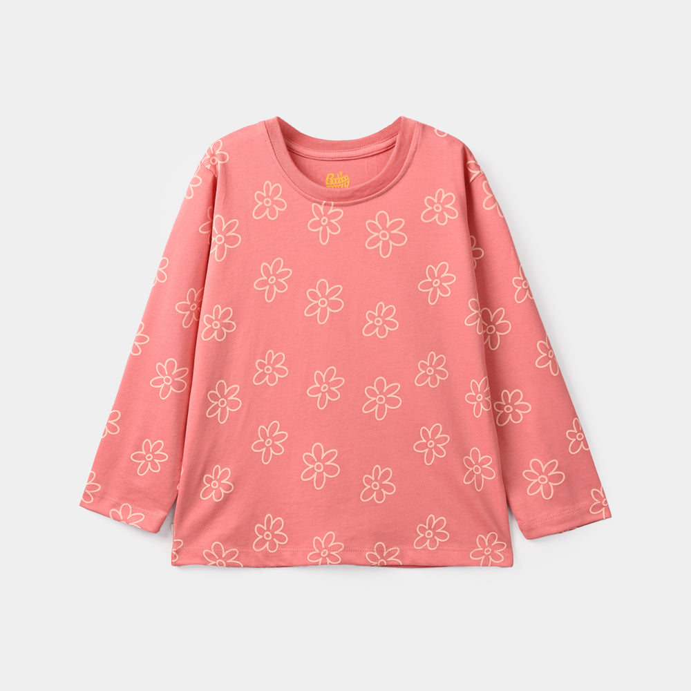 Girls Poly Cotton Jersey Night Suit Lazy Dazzy-Pink
