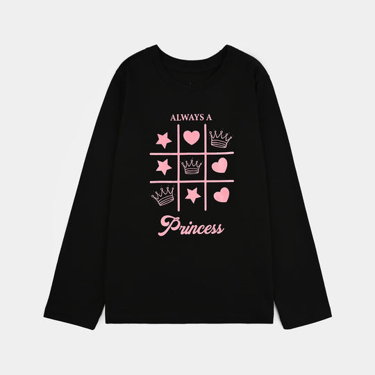 Girls Poly Cotton Jersey Night Suit Always A Princess - BLACK