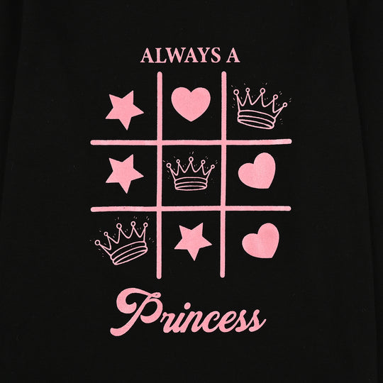 Girls Poly Cotton Jersey Night Suit Always A Princess - BLACK