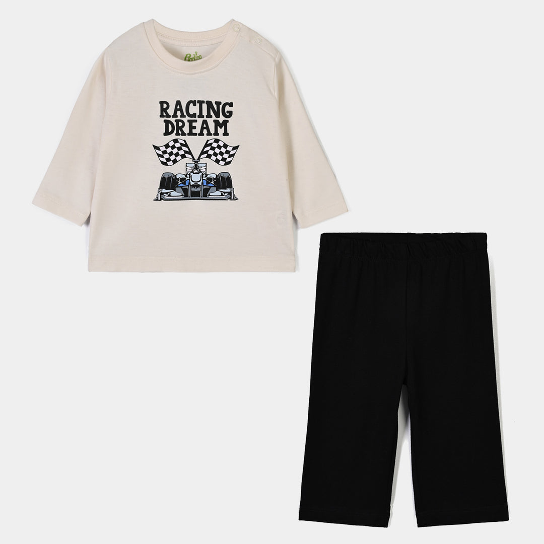 Infant Boys Poly Cotton Jersey Night Suit Racing Dream-White.Black