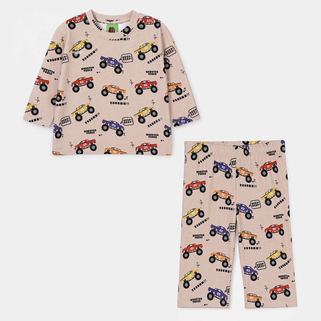 Infant Boys Poly Cotton Jersey Night Suit Racing Monster Truck - BROWN