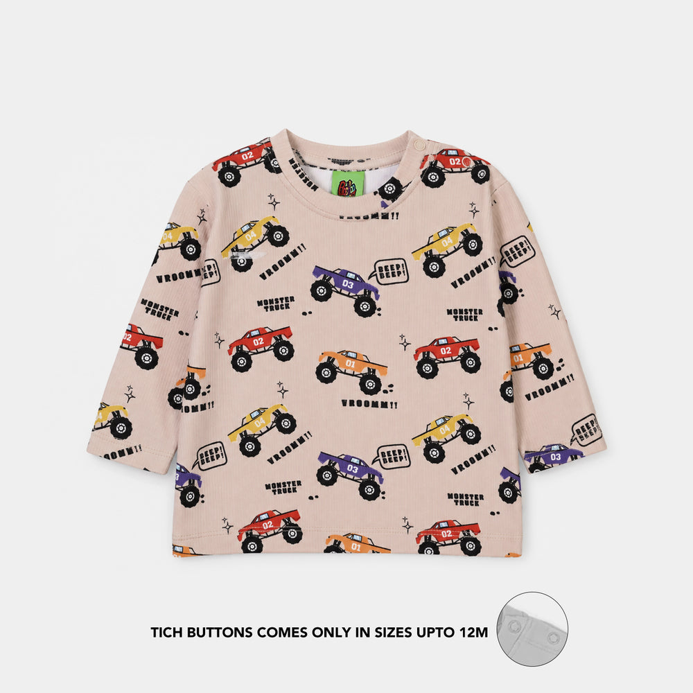 Infant Boys Poly Cotton Jersey Night Suit Racing Monster Truck - BROWN