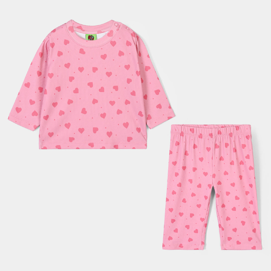 Infant Girls Poly Cotton Jersey Night Suit Hearts - PINK