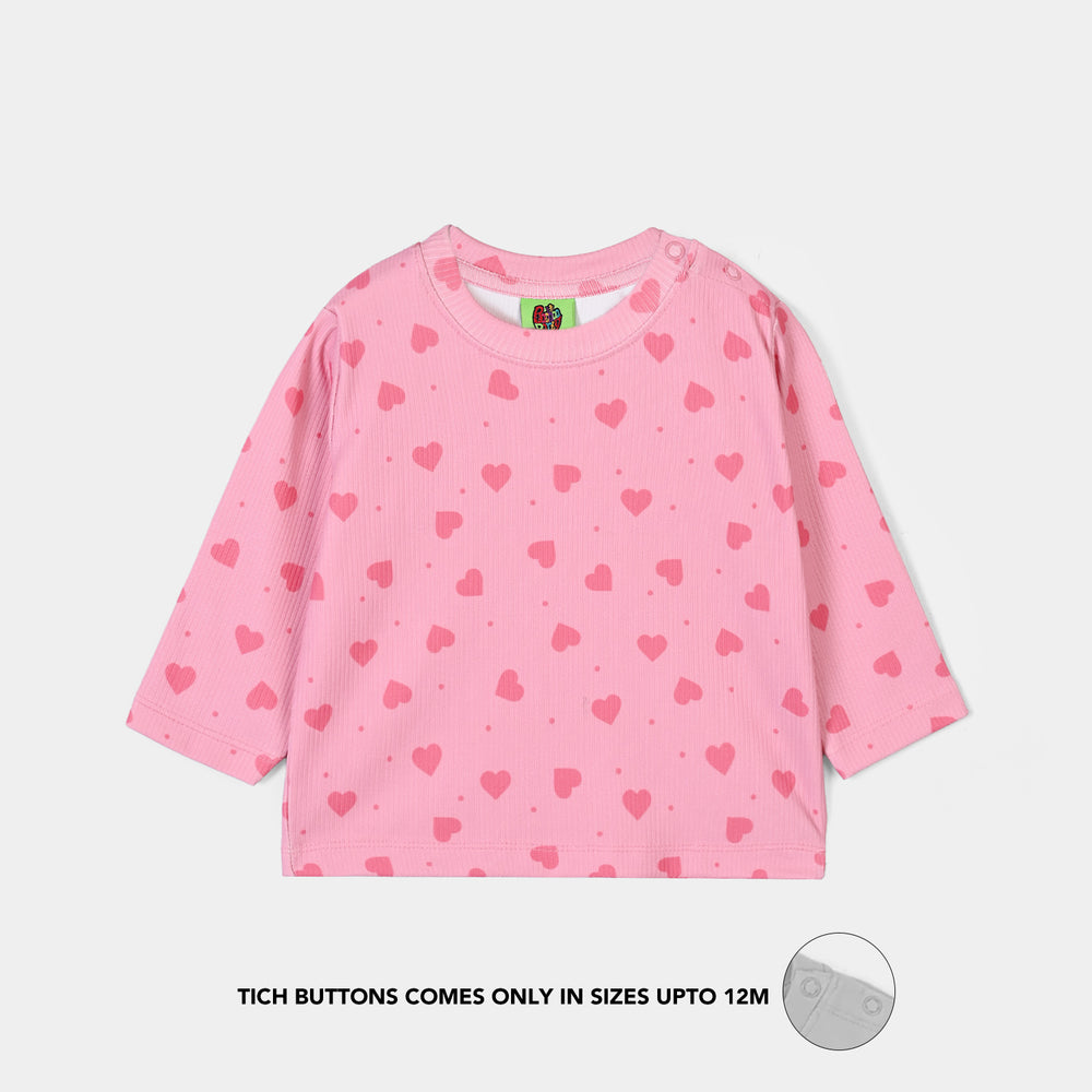 Infant Girls Poly Cotton Jersey Night Suit Hearts - PINK