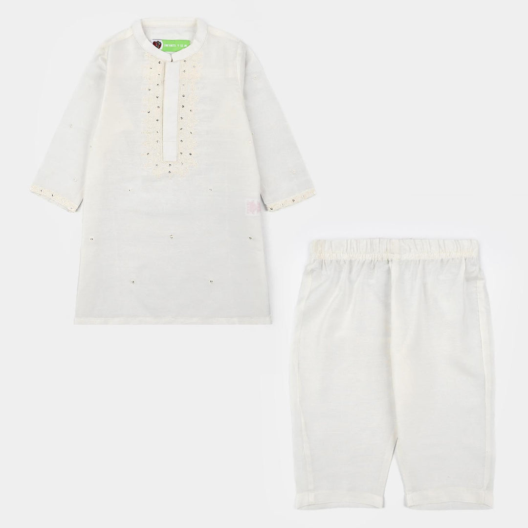 Infant Boys Poly Cotton 2Piece Suit (Chamak) - White