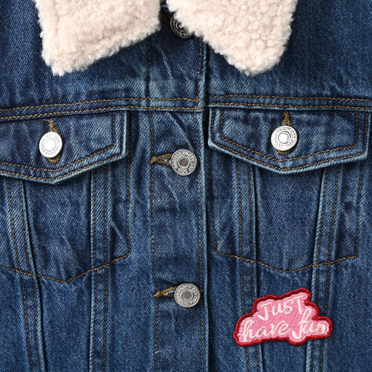 Girls Denim Rigid Jacket Just Have Fun - Mid Blue