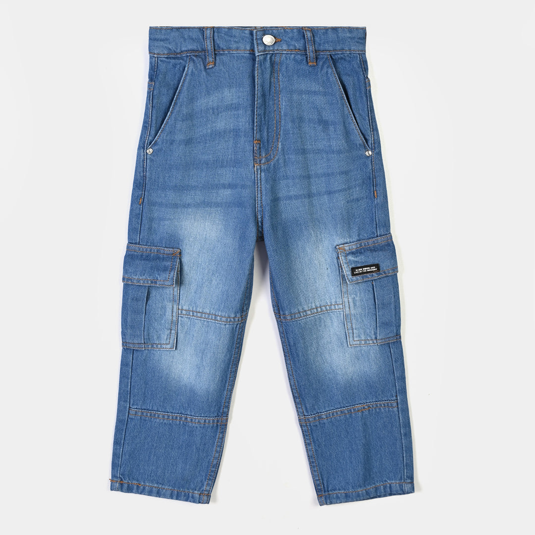 Teens Boys Denim rigid Pant Slow Down-Mid Blue