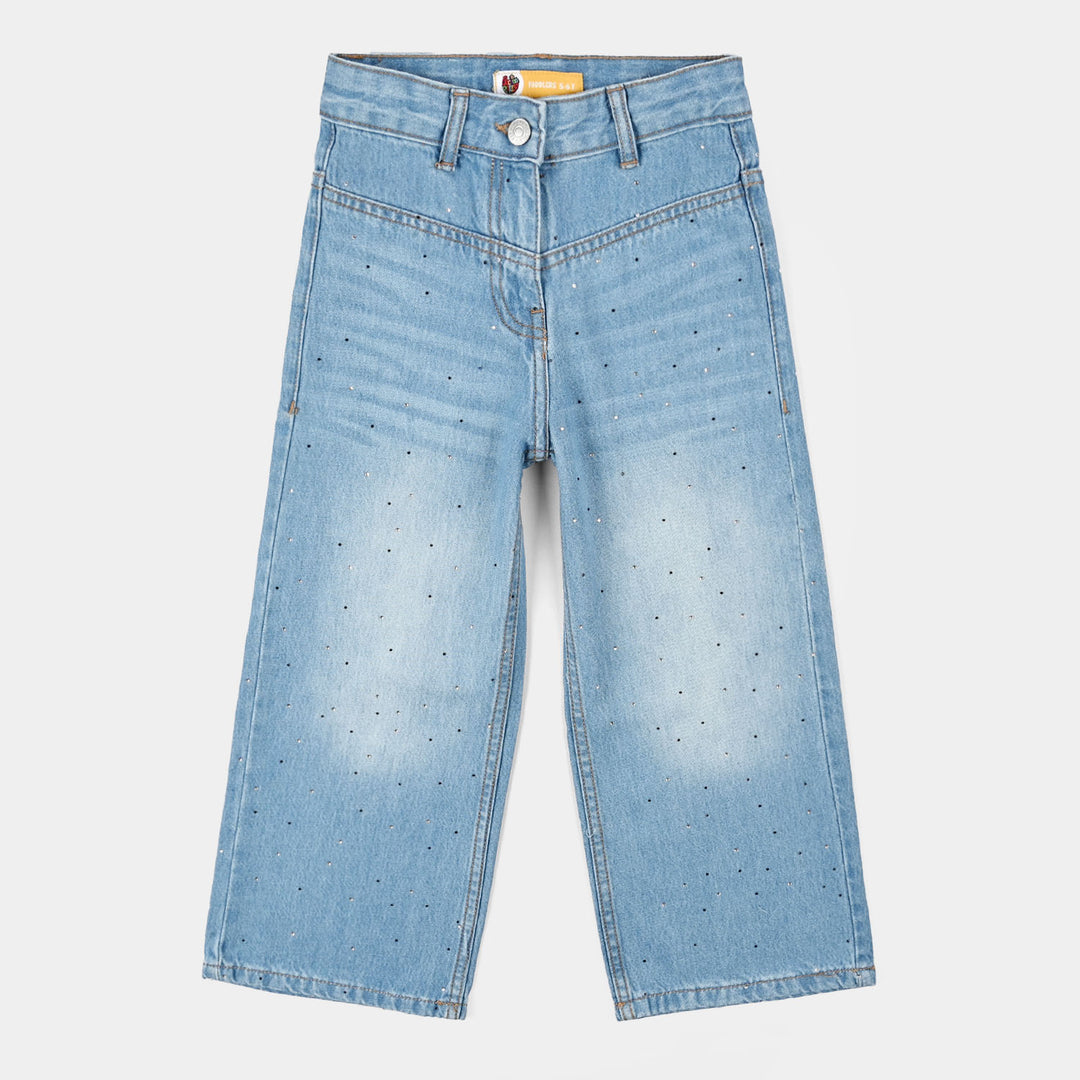 Teens Girls Denim Rigid Pant Small Studs - Mid Blue
