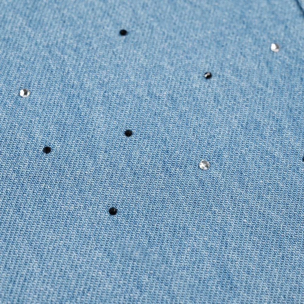 Teens Girls Denim Rigid Pant Small Studs - Mid Blue
