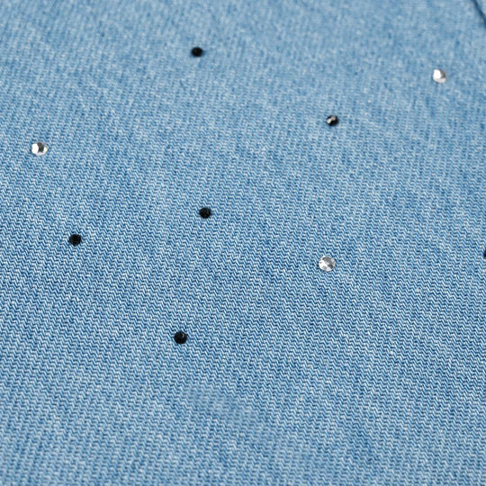 Girls Denim Rigid Pant Small Studs - Mid Blue