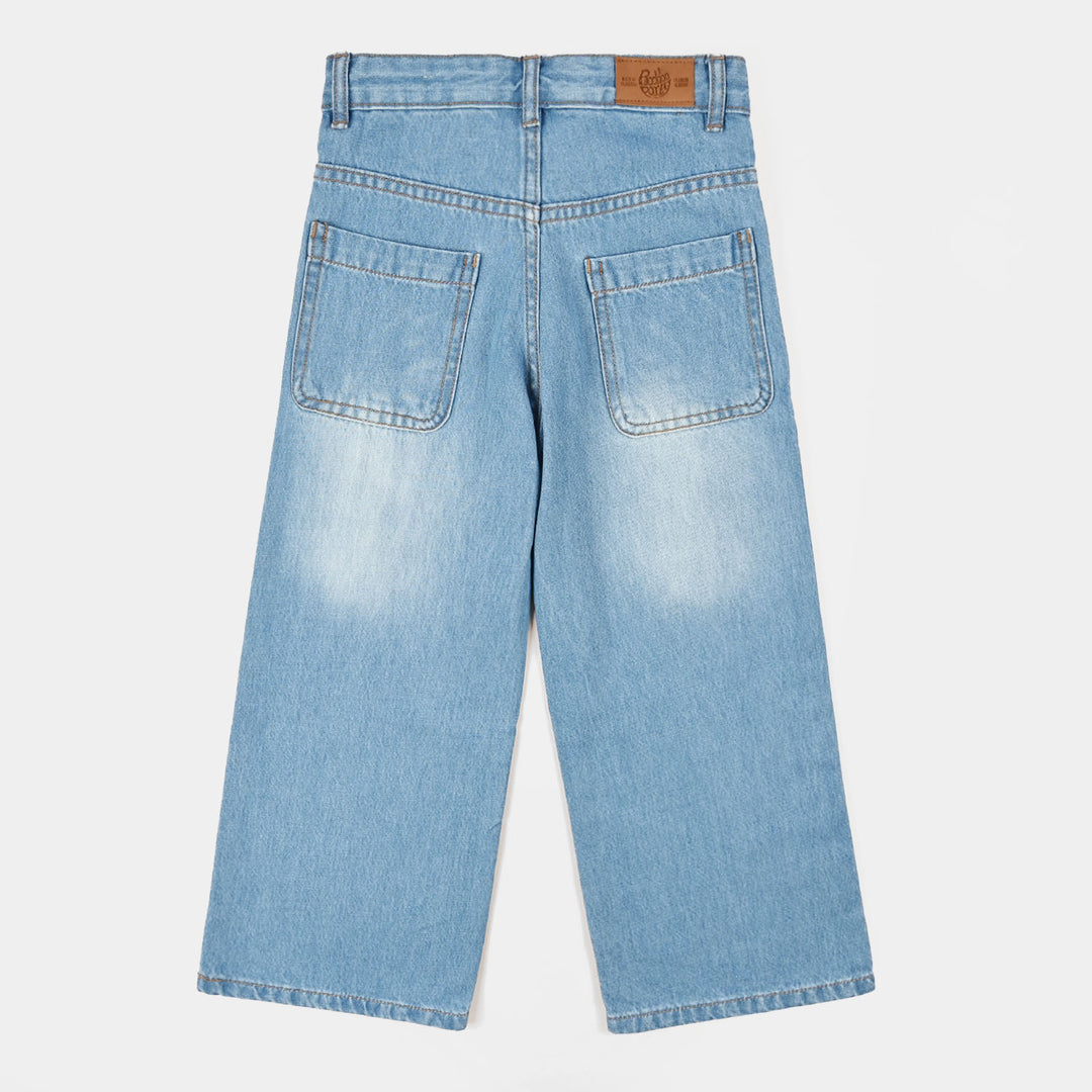 Girls Denim Rigid Pant Small Studs - Mid Blue