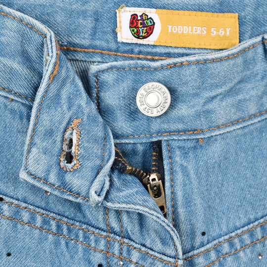 Girls Denim Rigid Pant Small Studs - Mid Blue