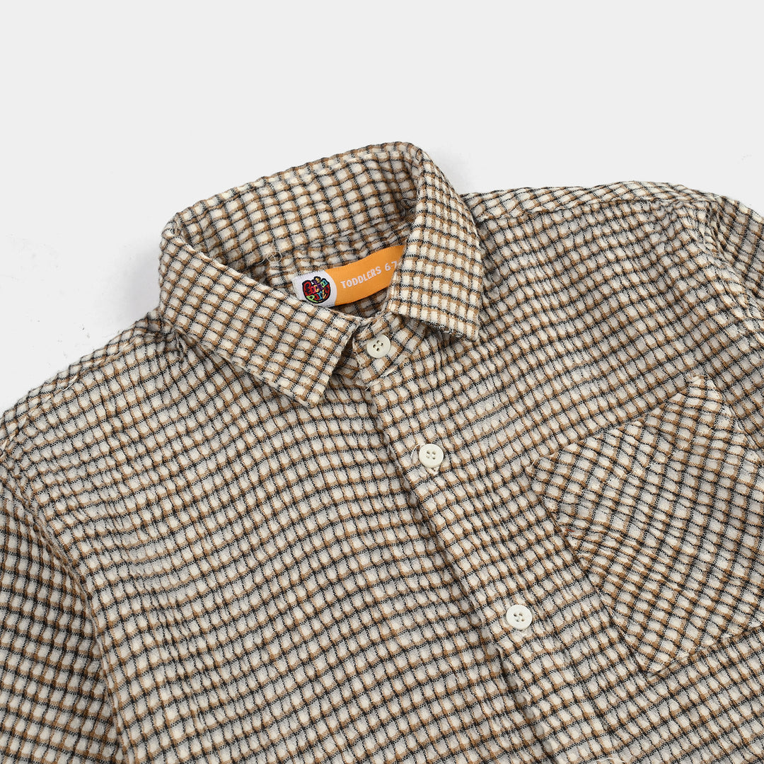 Boys Yarn Dyed Shirt Half Sleeves (Live loud) - Brown & Check