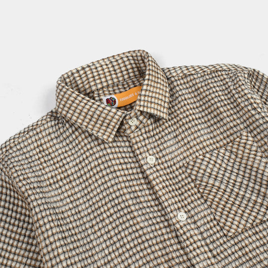 Boys Yarn Dyed Shirt Half Sleeves (Live loud) - Brown & Check