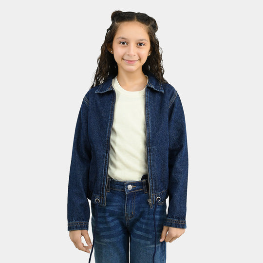 Girls Denim Rigid Woven Jacket Rope - Dark Blue