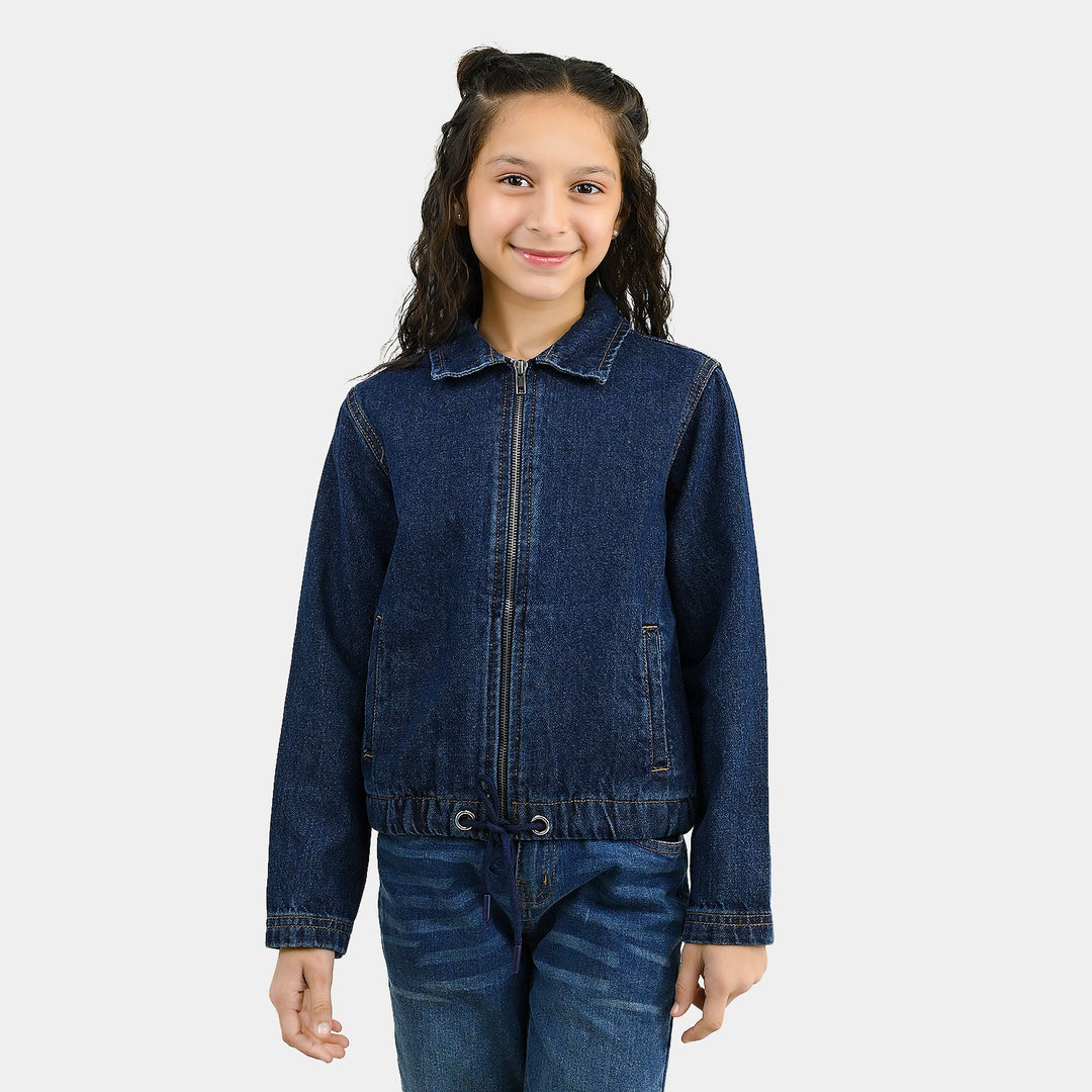 Girls Denim Rigid Woven Jacket Rope - Dark Blue