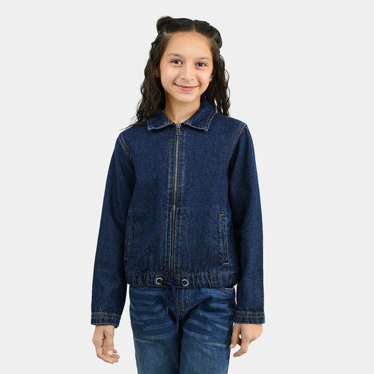 Girls Denim Rigid Woven Jacket Rope - Dark Blue