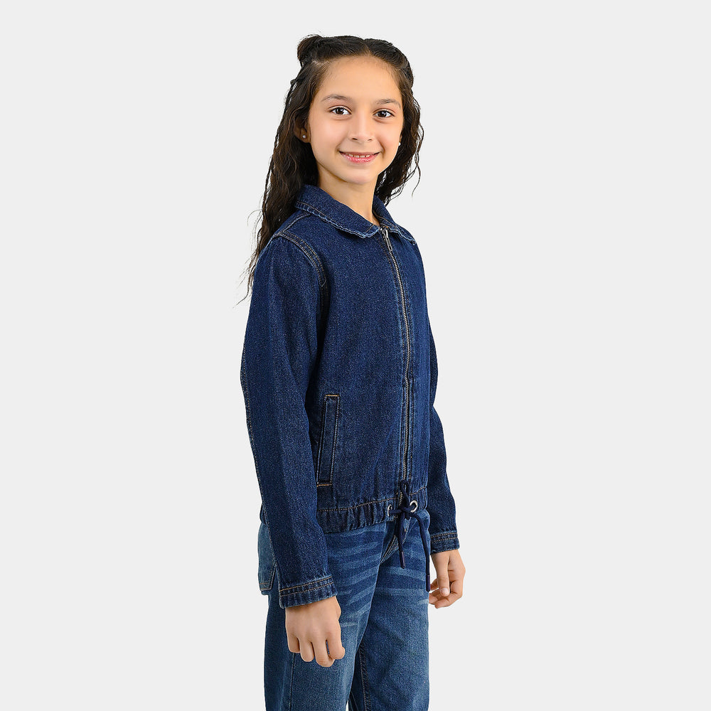 Girls Denim Rigid Woven Jacket Rope - Dark Blue