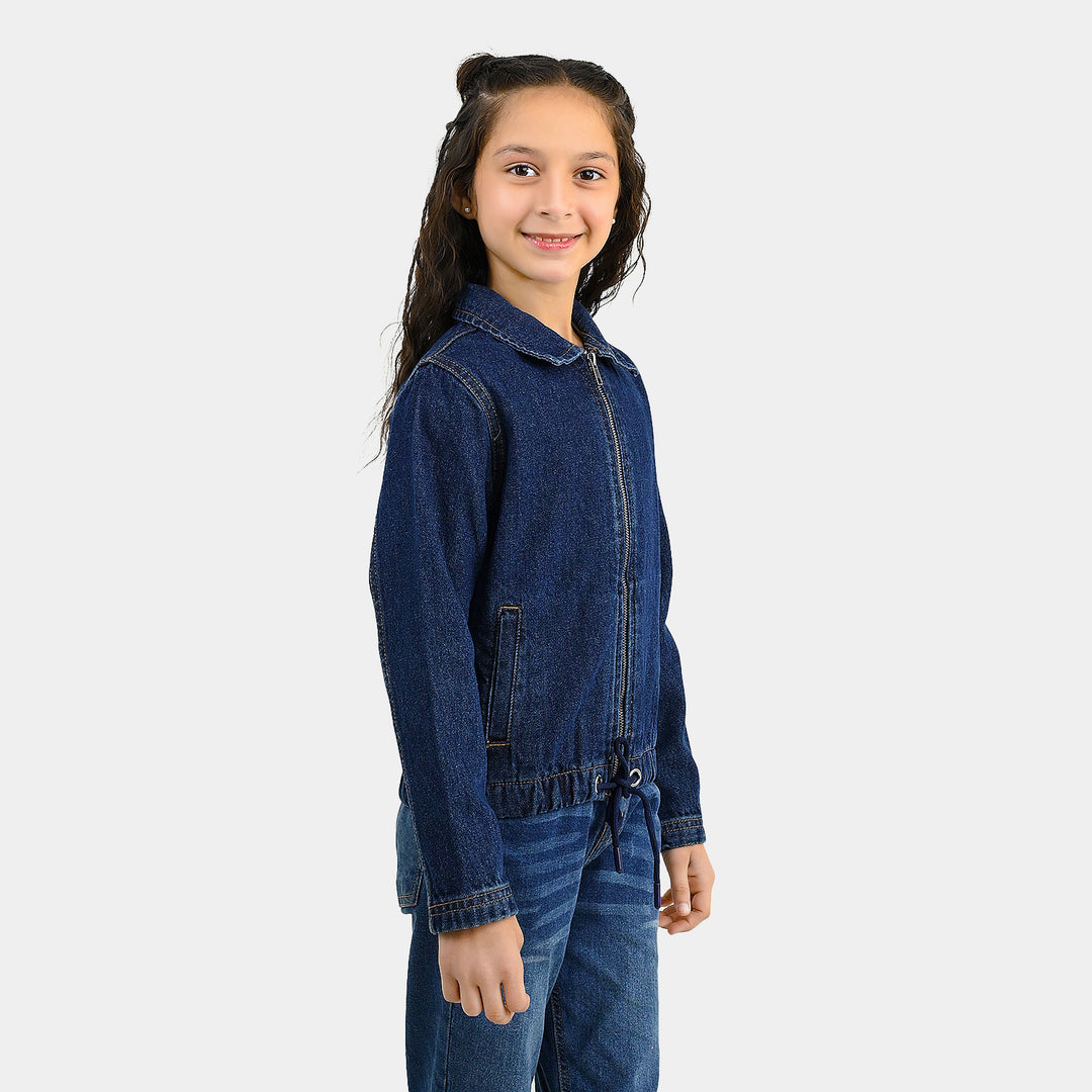 Girls Denim Rigid Woven Jacket Rope - Dark Blue