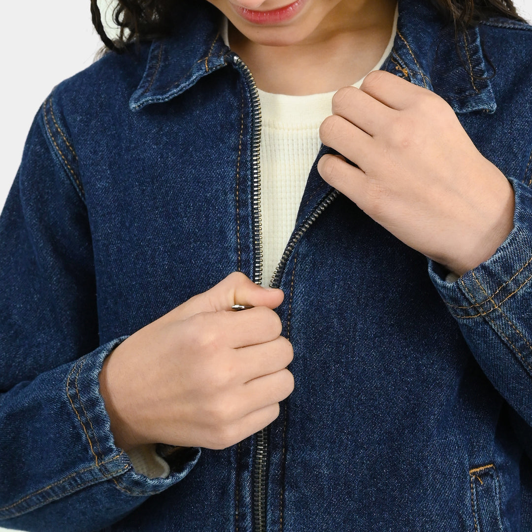 Girls Denim Rigid Woven Jacket Rope - Dark Blue