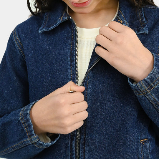 Girls Denim Rigid Woven Jacket Rope - Dark Blue