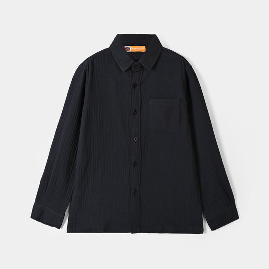 Boys Gauze Woven Suit Hello-CHARCOAL