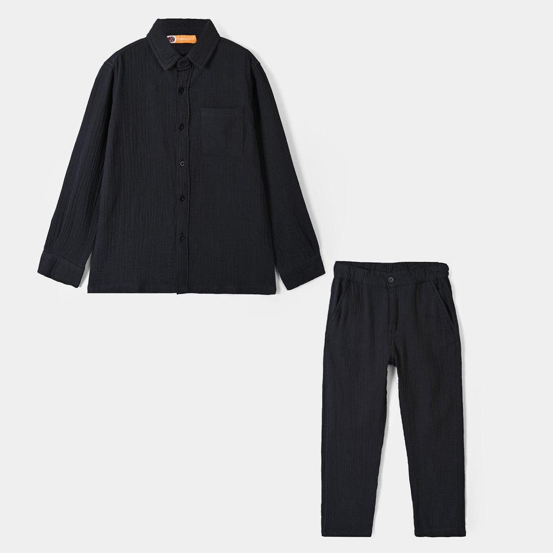 Boys Gauze Woven Suit Hello-CHARCOAL