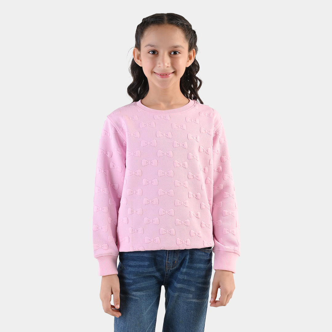 Girls Sweatshirt Embossed Bow - Pink