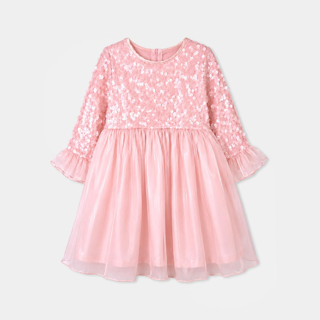 Girls Sequence Fancy Frock Graceful-Light Pink