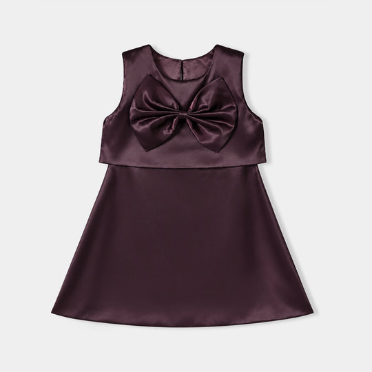 Girls Poly Satin Fancy Frock Star Princess-Plum