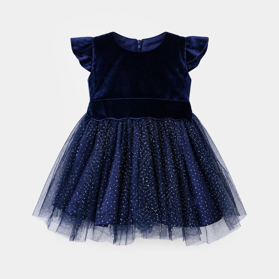 Infant Girls Velvet Fancy Frock-Glitter Queen-NAVY