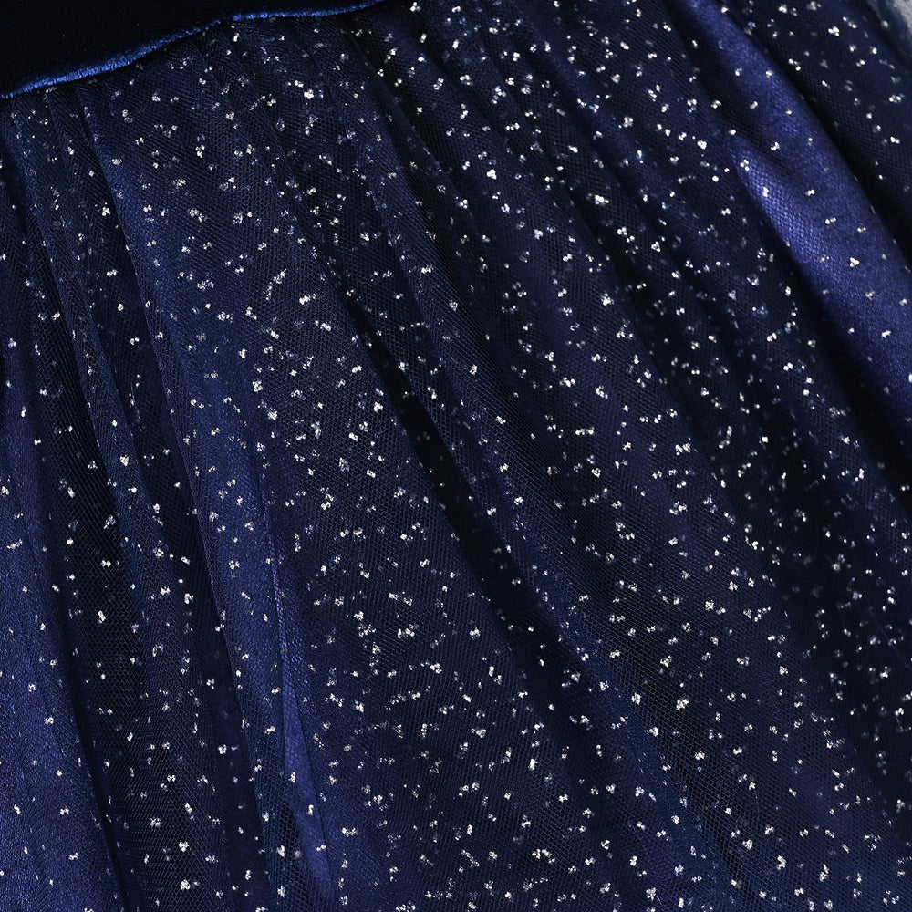Infant Girls Velvet Fancy Frock-Glitter Queen-NAVY