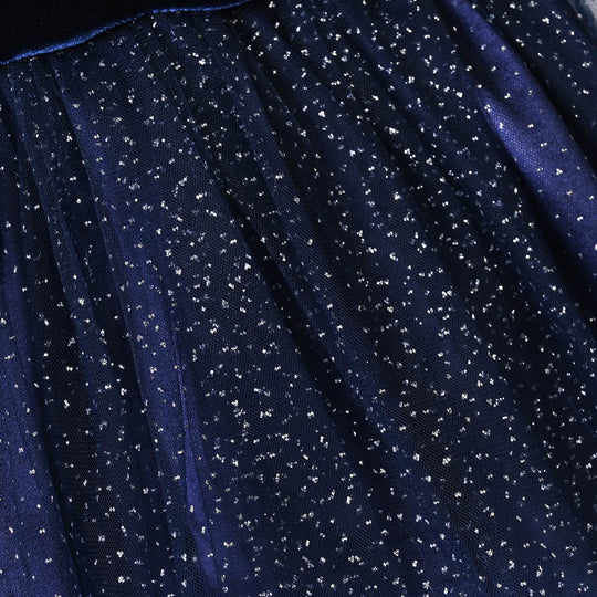 Infant Girls Velvet Fancy Frock-Glitter Queen-NAVY