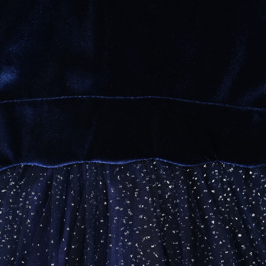 Infant Girls Velvet Fancy Frock-Glitter Queen-NAVY