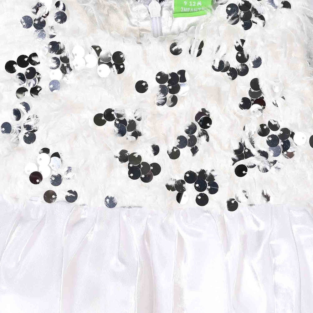 Infant Girls Sequence Fancy Frock-Stylish-White