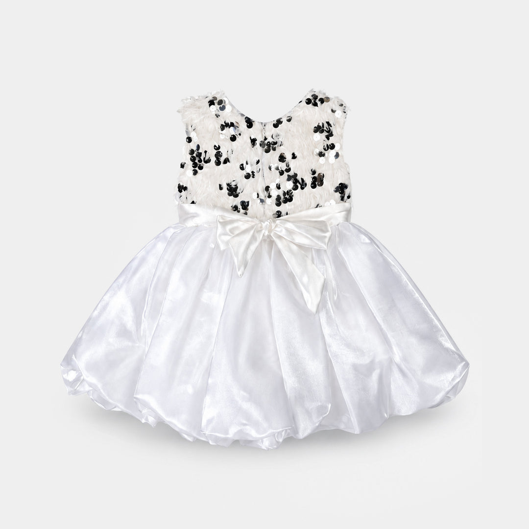 Infant Girls Sequence Fancy Frock-Stylish-White