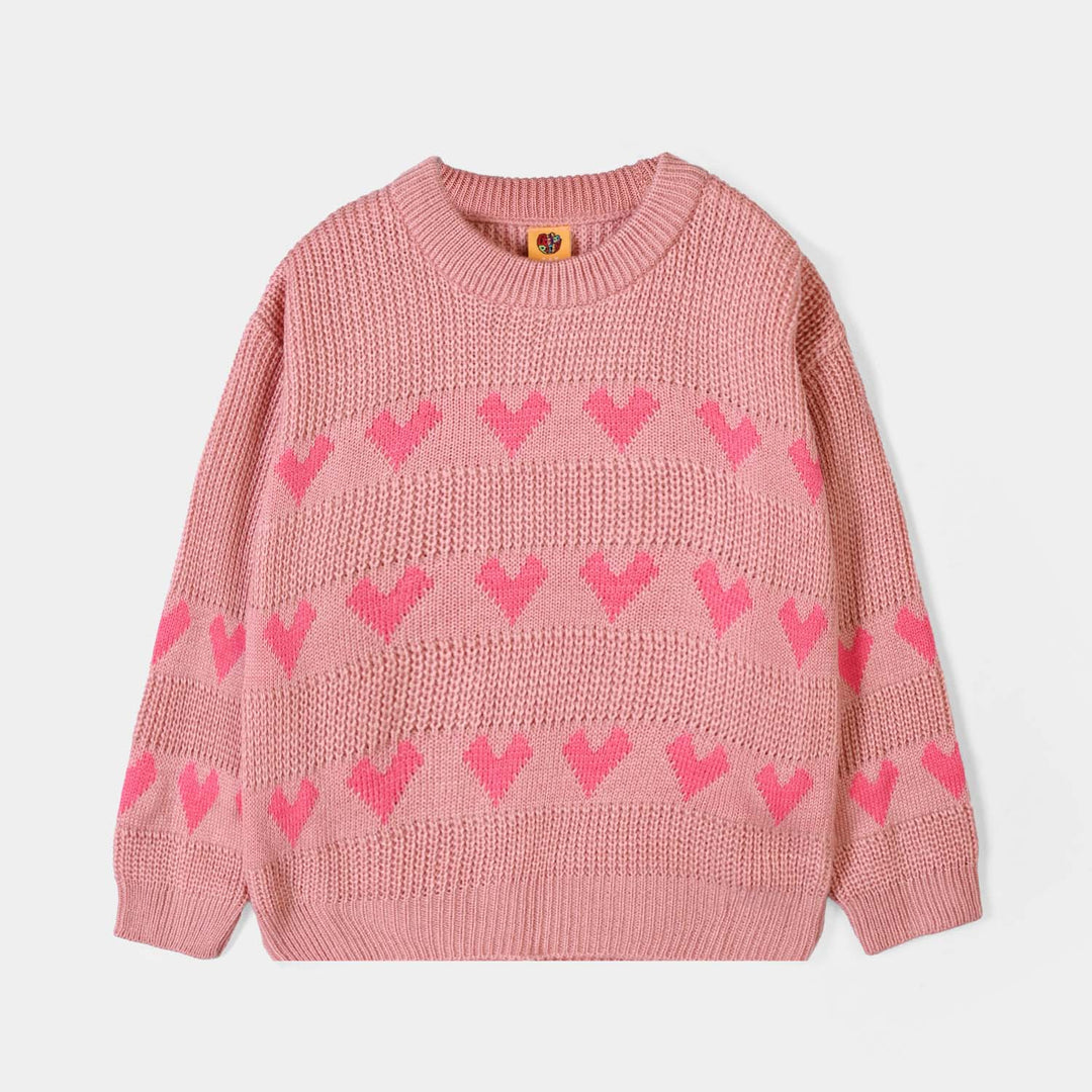 Girls Acrylic F/S  Sweater All Hearts-Pink
